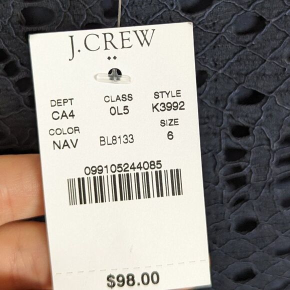 J.Crew | Navy Blue Geometric Crochet Lace Shift Dress Size 6 - Picture 4 of 7